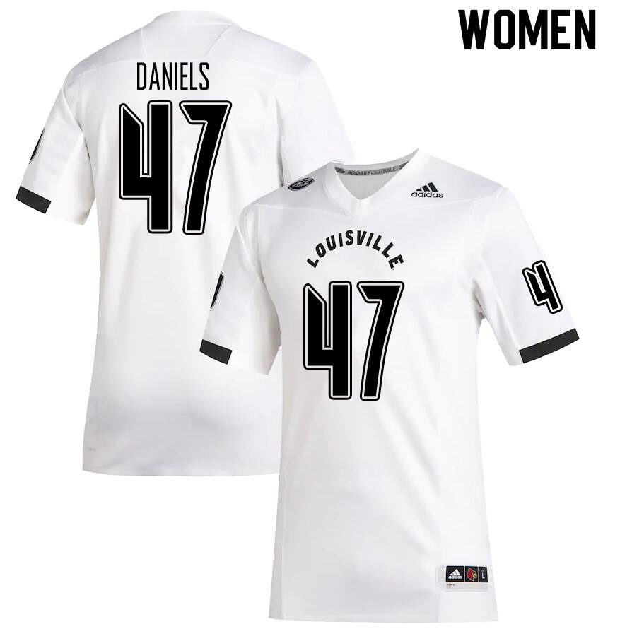 Women #47 Desmond Daniels Louisville Cardinals College Football Jerseys Sale-White - Click Image to Close